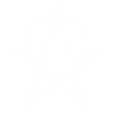 Anarchist-inspired star encircling an A symbol, minimalistic white design representing radical clarity and cosmic order. The Anarchetype